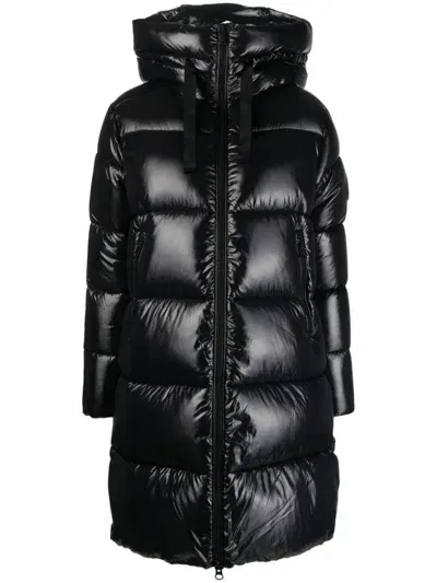 Save The Duck Isabel Hooded Long Puffer Jacket In Black