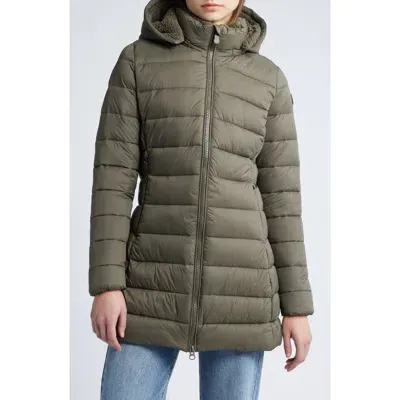 Save The Duck Joanne Water Repellent Puffer Coat With Removable Hood In Mud Grey