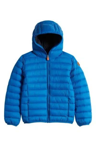 Save The Duck Kids' Giga Hooded Puffer Jacket In Blue Berry