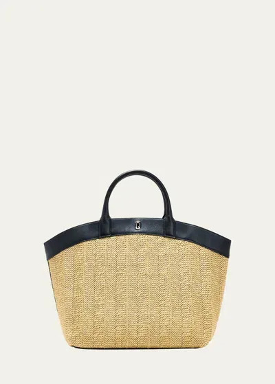 Savette Tondo Large Raffia And Leather Tote Bag In Black