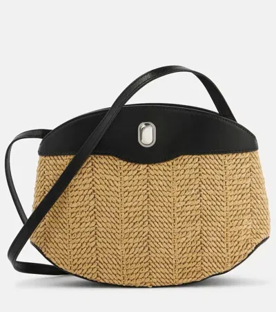 Savette Tondo Leather-trimmed Raffia Crossbody Bag In Neutral