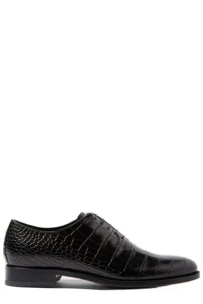 Scarosso Ignazio Derbies In Black - Croco-printed Calf