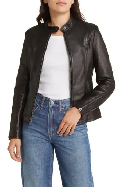 Schott Nyc Leather Cafe Racer Moto Jacket In Black