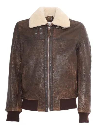 Schott Nyc Leather Jacket In Brown