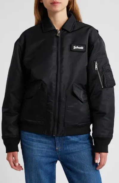 Schott Nyc Satin Flight Jacket In Black