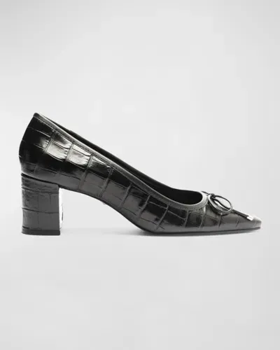 Schutz Arissa Leather Bow Square-toe Pumps In Black