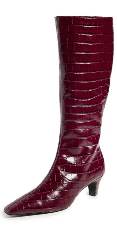 Schutz Dellia Up Croco Boots Merlot Wine