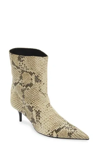 Schutz Frances Snakeskin Embossed Pointed Toe Bootie In Beige Snake