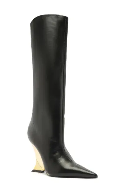 Schutz Siena Pointed Toe Knee High Wedge Boot In Black