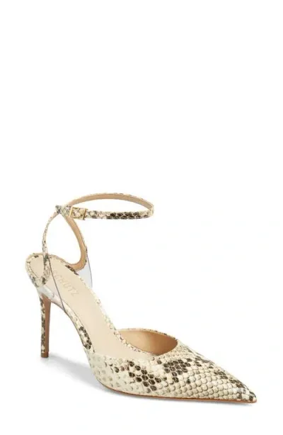 Schutz Skye Ankle Strap Pointed Toe Pump In Natural Transparent