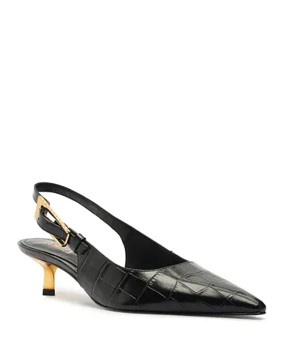 Schutz Ciara Croco Kitten Slingback Pumps In Black