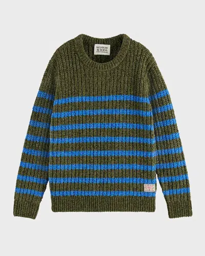 Scotch & Soda Kids' Boy's Striped Chenille Sweater In Military