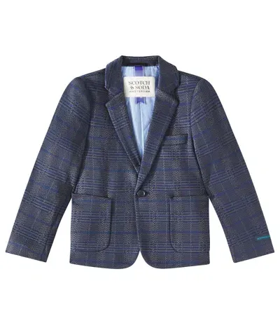 Scotch & Soda Kids' Checked Cotton-blend Blazer In Blue