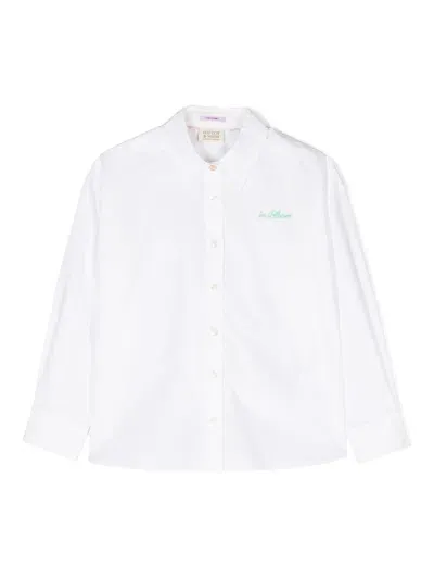 Scotch & Soda Kids' Embroidered Logo Organic Cotton Shirt In White