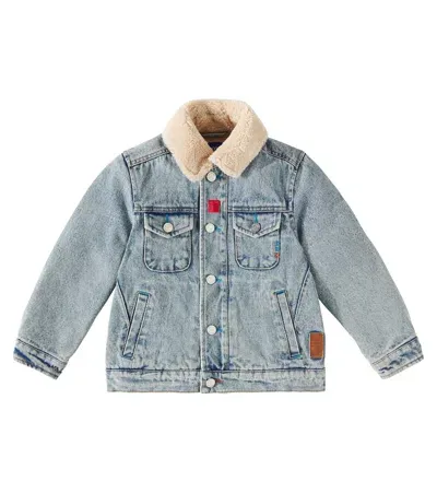 Scotch & Soda Kids' Faux Shearling-trimmed Denim Jacket In Blau