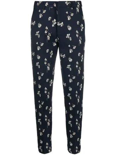 Scotch & Soda Floral-print Straight-leg Trousers In Blau