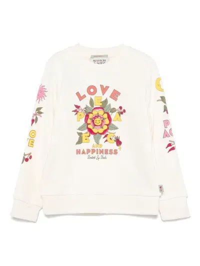 Scotch & Soda Kids' Placed Artworks Sweatshirt In White