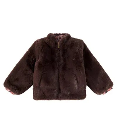 Scotch & Soda Kids' Reversible Faux Shearling Bomber Jacket In Brown