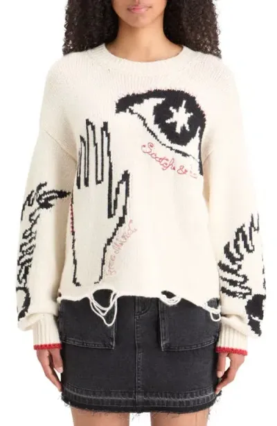 Scotch & Soda Distressed Intarsia Sweater In Soft Ice