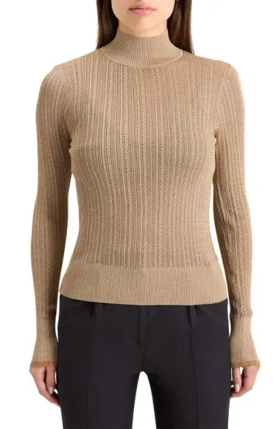 Scotch & Soda Metallic Pointelle Turtleneck Sweater In Gold