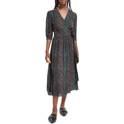 Scotch & Soda Snakeskin Print Faux Wrap Midi Dress