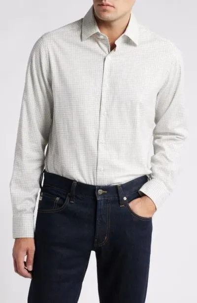 Scott Barber Gingham Stretch Cotton & Cashmere Button-up Shirt In Grey Heather