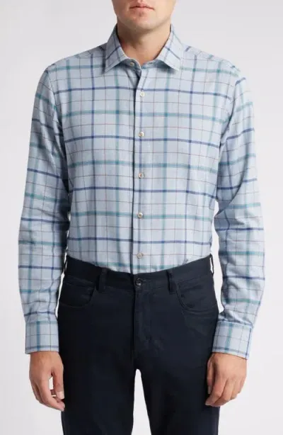 Scott Barber Mélange Exploded Tattersall Flannel Button-up Shirt In Sky Heather