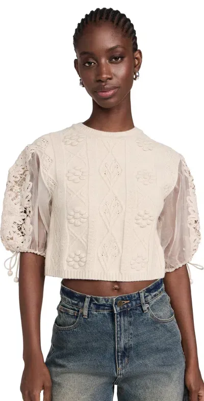 Sea Bente Embroidery Combo Sweater Cream