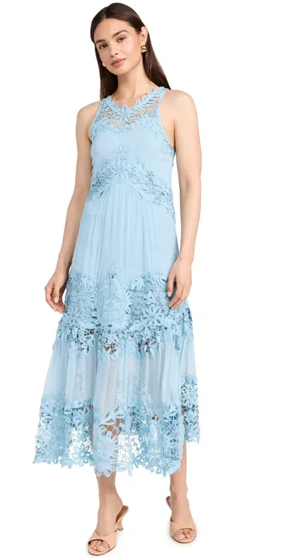 Sea Bente Tiered Lace-trimmed Crepon Midi Dress In Sky