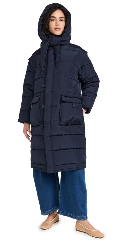 Sea Estelle Satin Windbreaker Puffer Coat Navy