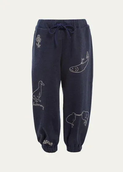 Sea Girls' Demi Cotton French Terry Embroidered Sweatpants - Little Kid, Big Kid In Navy