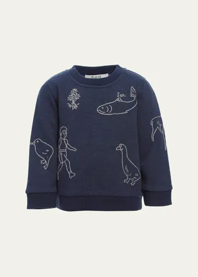 Sea Girls' Demi Cotton French Terry Embroidered Sweatshirt - Little Kid, Big Kid In Navy