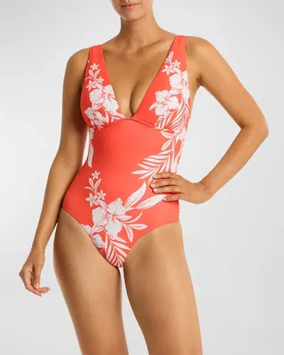 Sea Level Swim Aloha Longline Tri One-piece Swimsuit In Flame