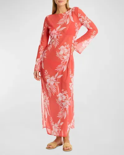 Sea Level Swim Aloha Mesh Long Dress In Flame