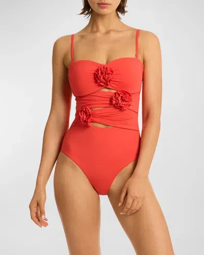 Sea Level Swim Casa Del Mar Flower Bandeau One-piece Swimsuit In Flame