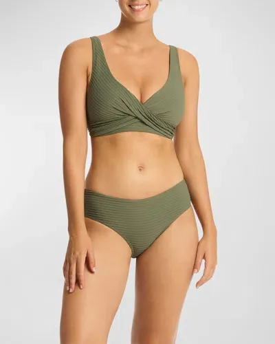 Sea Level Swim Cross-front Multifit Bikini Top In Khaki