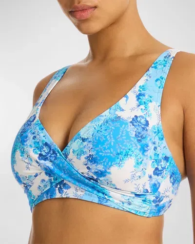 Sea Level Swim Daisyfield Cross Front Multifit Bikini Top In Blue