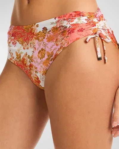 Sea Level Swim Daisyfield Mid Drawstring Bikini Bottoms In Coral