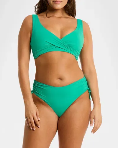 Sea Level Swim Essentials Cross Front Multifit Bra Top In Green