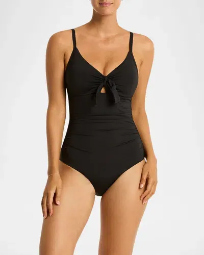 Sea Level Swim Tie Front One-piece Swimsuit (dd-e Cup) In Black