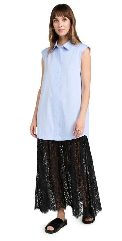 Sea Suzy Lace Slvless Button Down Dress Blue