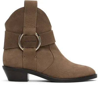 See By Chloé Brown New Ring Line Boots In Taupe Leather