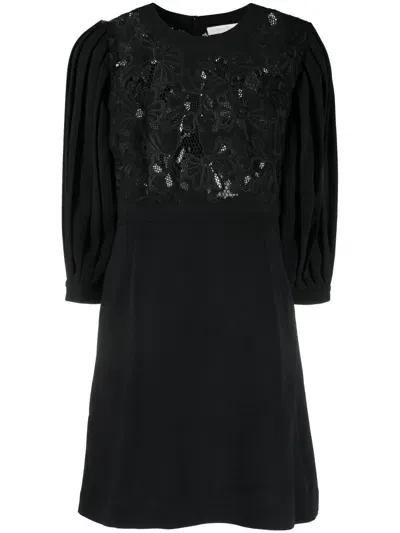 See By Chloé Floral-panelled Mini Dress In Black