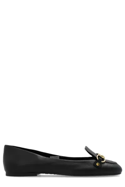 See By Chloé Signature Black Leather Ballet Pumps