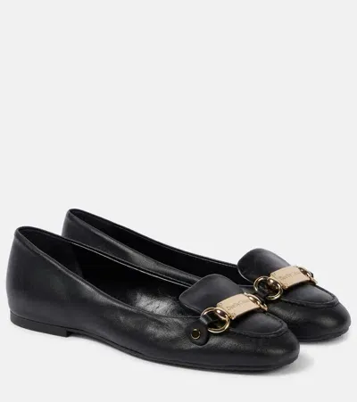 See By Chloé Jane Leather Ballet Flats In Black Leather