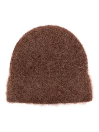 Séfr Brushed Alpaca-blend Beanie In Brown