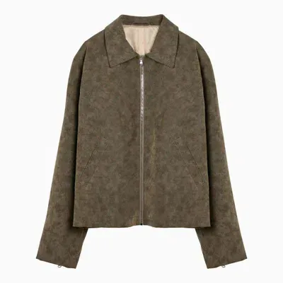 Séfr Bardem Faux Suede Zip-up Jacket In Moss