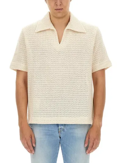 Séfr Mate Open-knit Cotton Polo Shirt In Neutrals