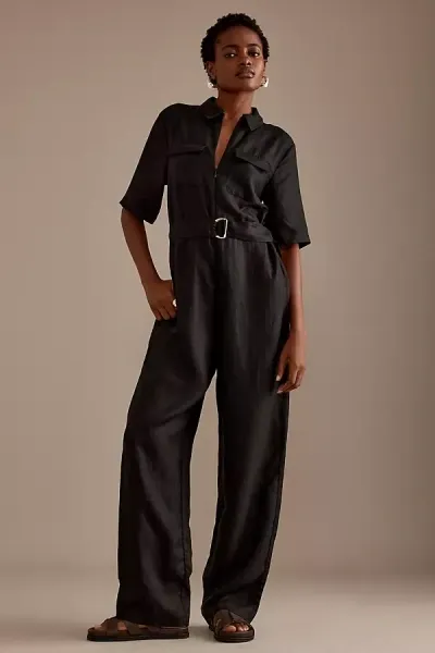 Selected Femme Allesandra Zip-front Jumpsuit In Black