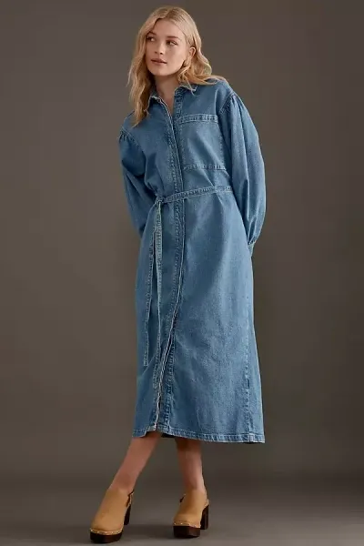 Selected Femme Ellin Denim Shirt Dress In Blue